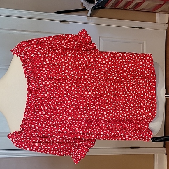 Dusk Red Floral Bardot Off Shoulder Blouse - XL NWT - Picture 4 of 7